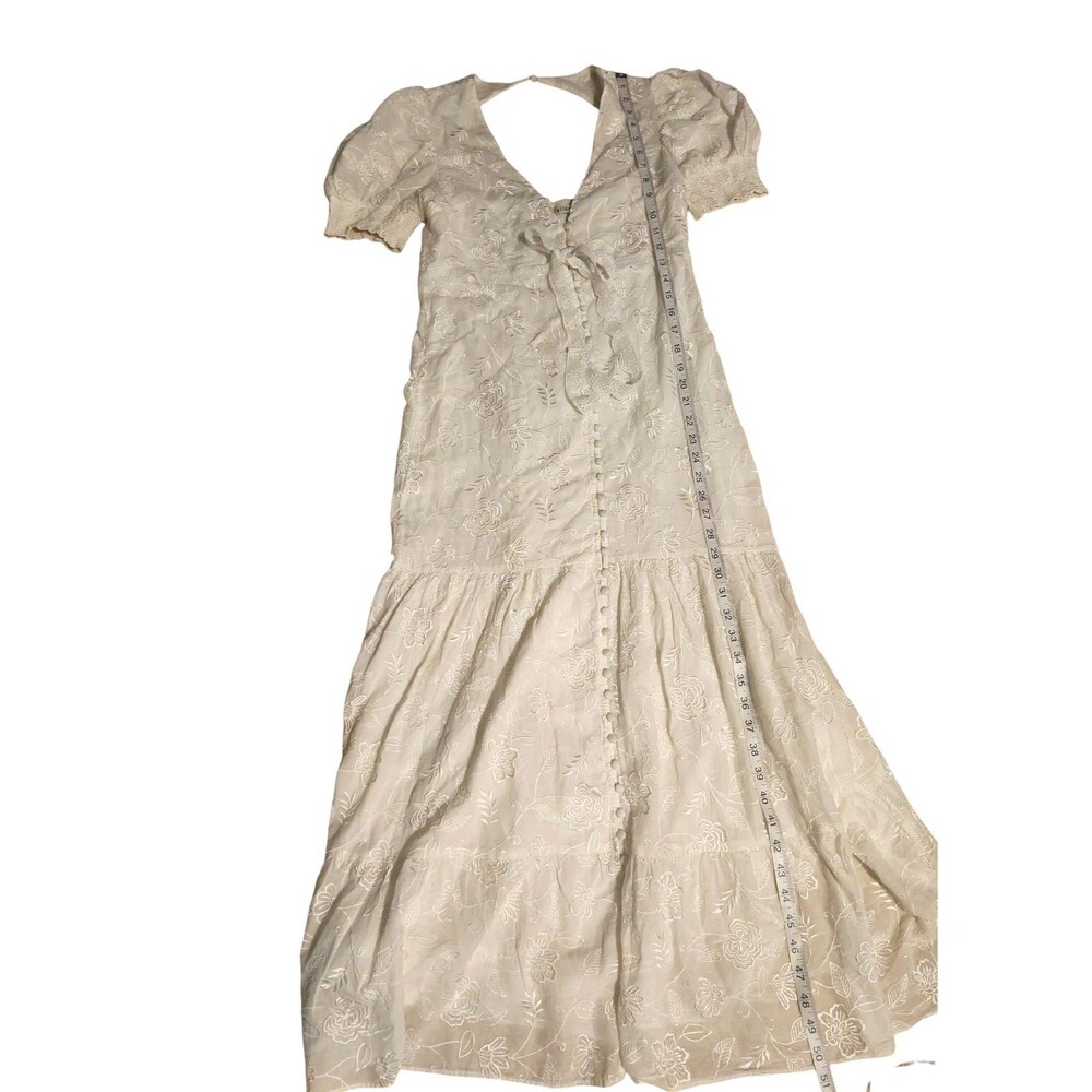 Alice + Olivia Babydoll Maxi Dress Womens 4 Coquette Embroidered White Tiered - Picture 9 of 10